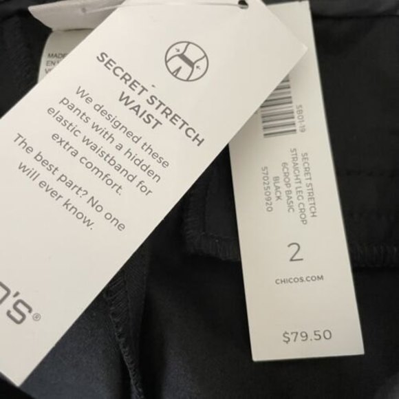 NWT Chico's Size 2 L x 24" Black Secret Stretch Straight Leg Crop Pants $79.50 - Picture 6 of 7